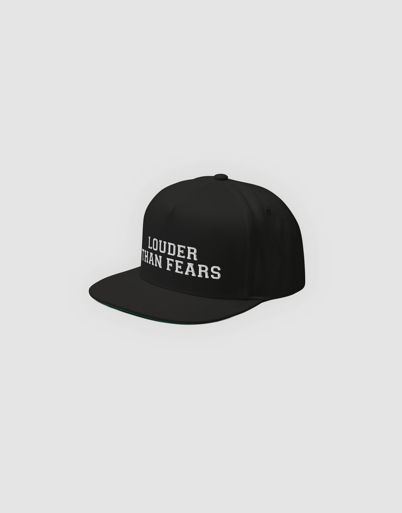 Unisex Louder than fears Logo Embroidery Snapback Black Side