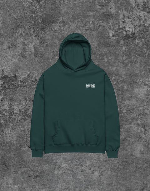 Unisex RWRK Logo Embroidery Hoodie Green - Front View
