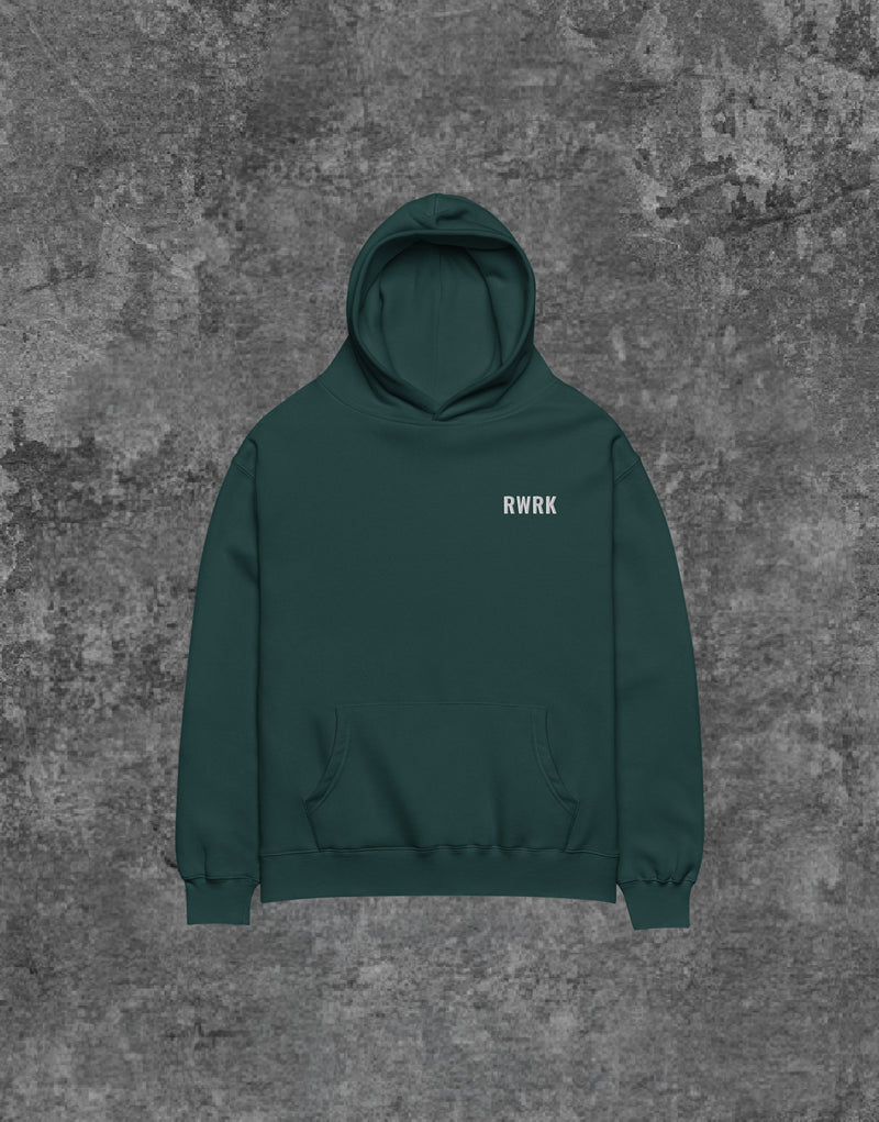Unisex RWRK Logo Embroidery Hoodie Green - Front View