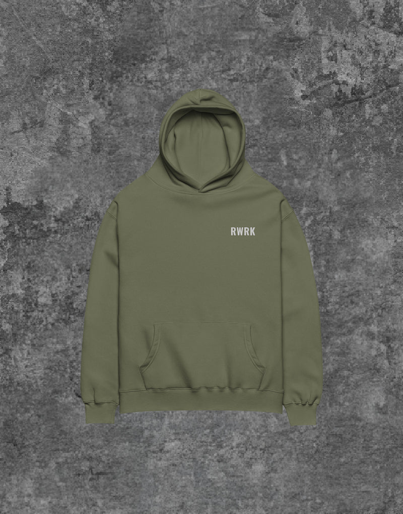 Unisex RWRK Logo Embroidery Hoodie Olive - Front View