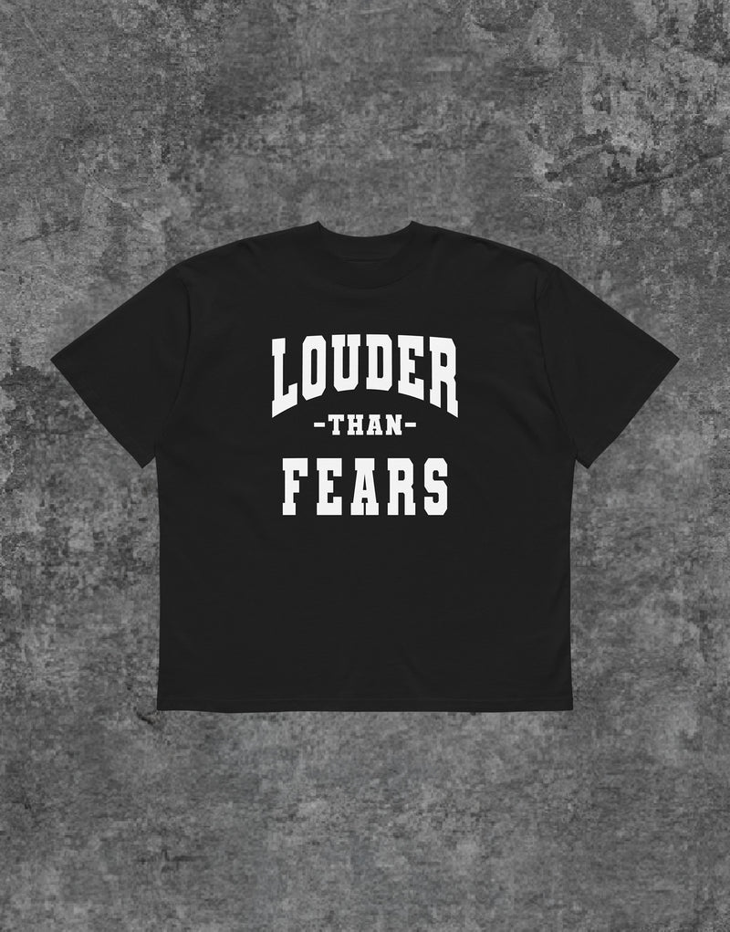 Unisex RWRK Tshirt Louder than Fears College Black - Front View