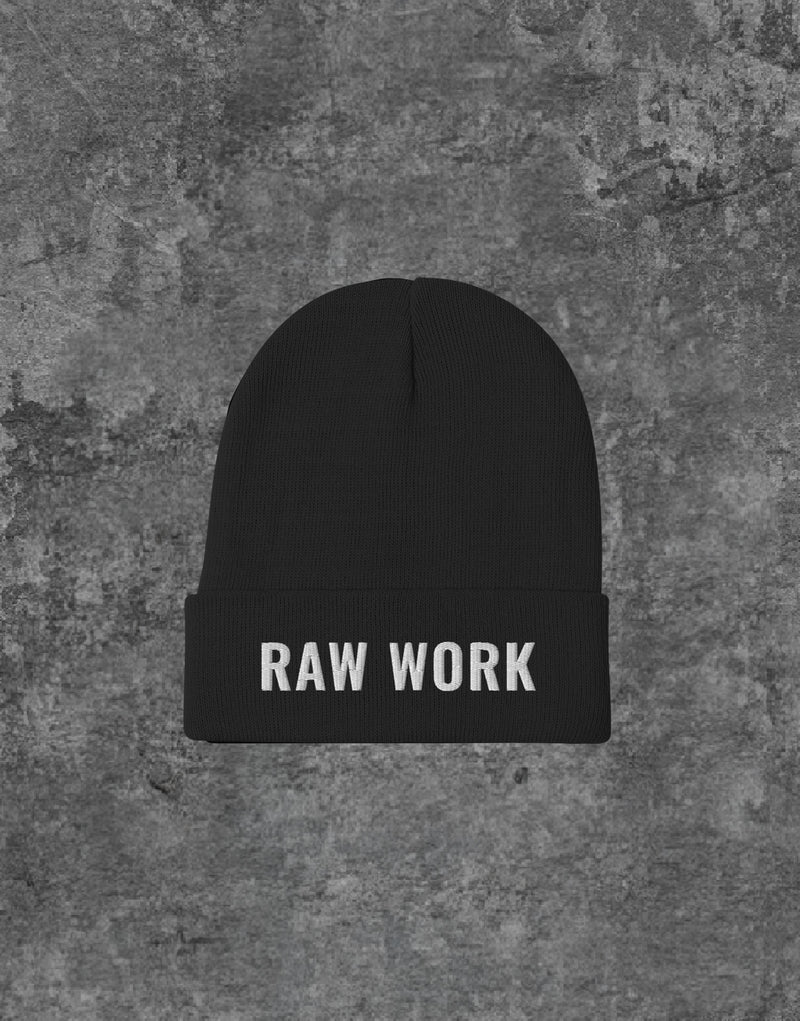 Unisex Raw Work Logo Embroidery Beanie Black