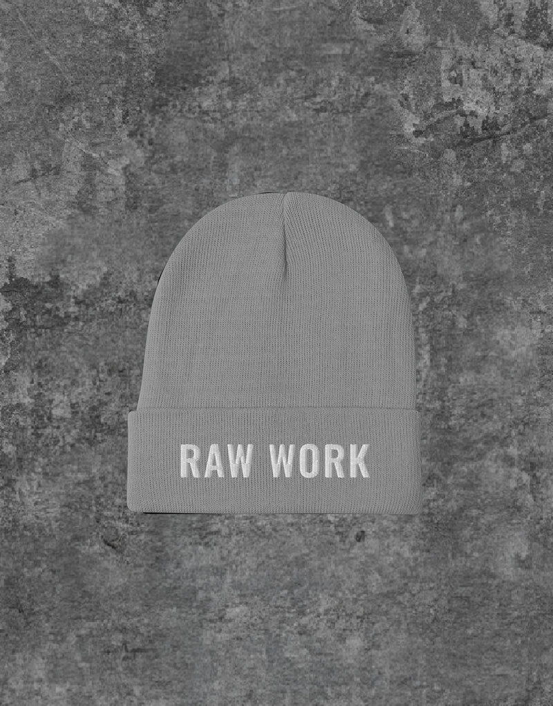 Unisex Raw Work Logo Embroidery Beanie Gray