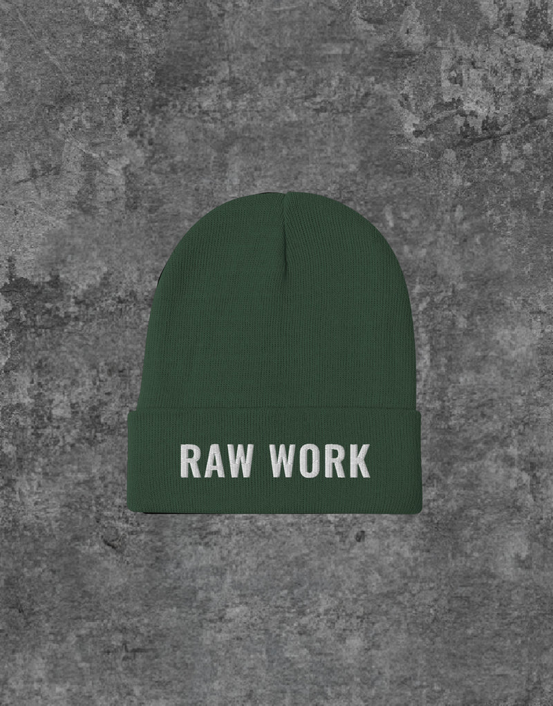 Unisex Raw Work Logo Embroidery Beanie Green