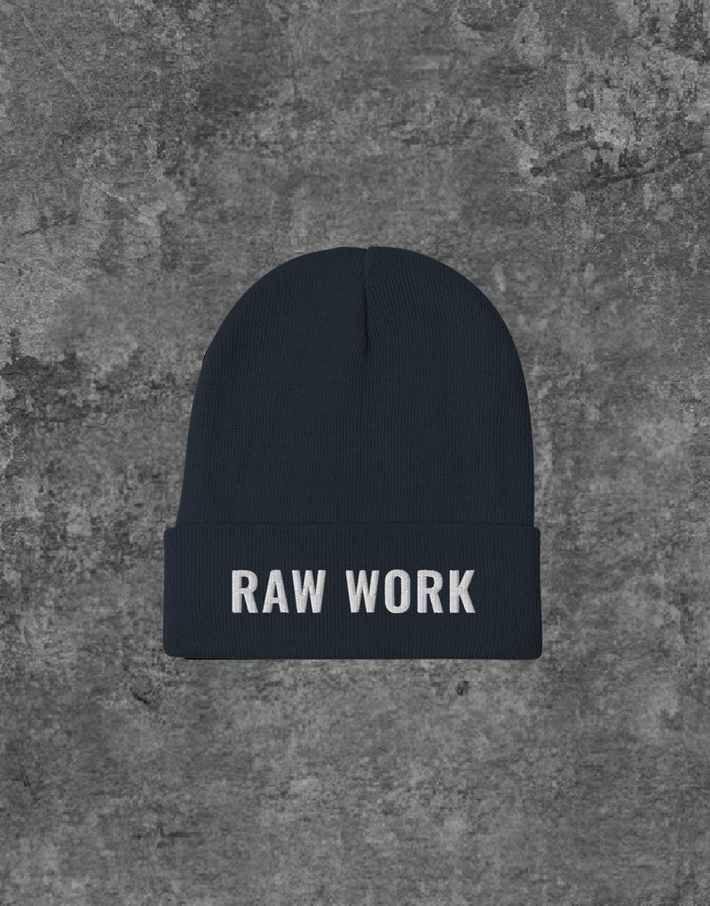 Unisex Raw Work Logo Embroidery Beanie Navy