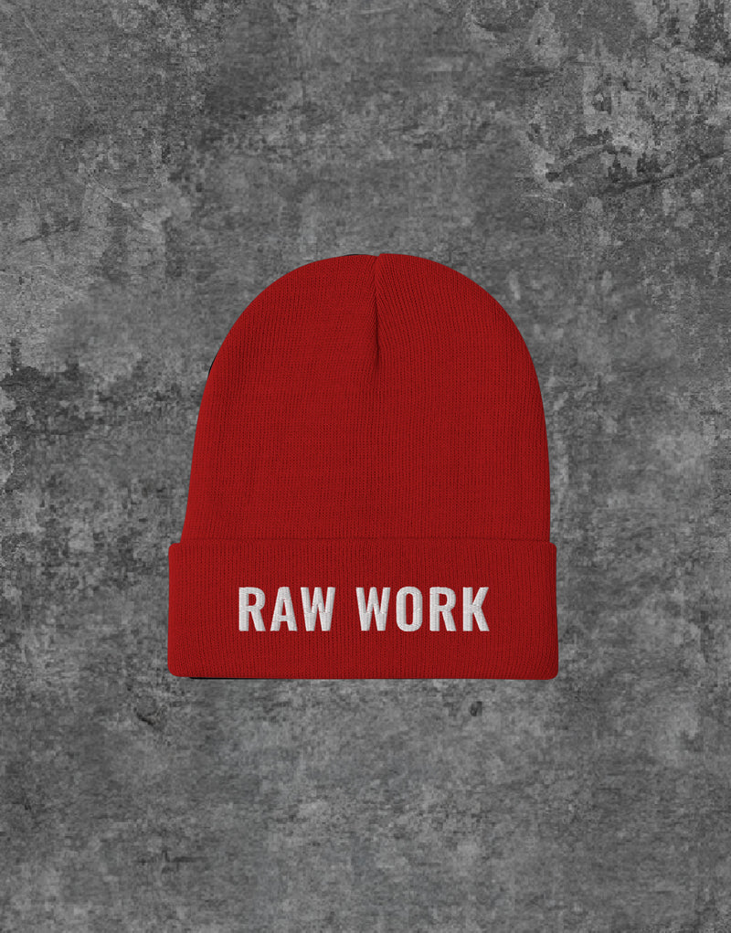 Unisex Raw Work Logo Embroidery Beanie Red